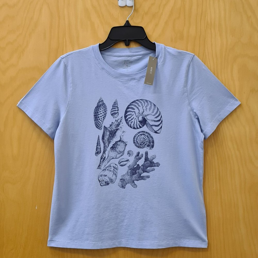 NWT J. Crew Seashell Graphic T-shirt Small blue/purple color NEVER worn